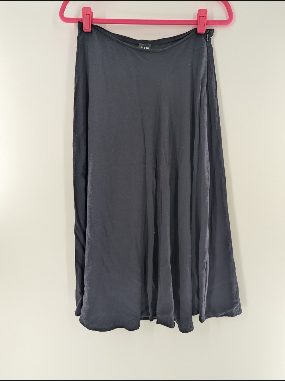 Eileen Fisher A-Line Midi Skirt Navy Blue Minimalist Lagenlook Zip Up Casual
